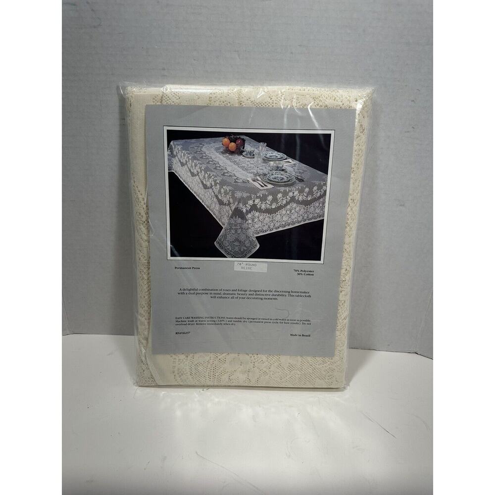 Vintage Lace 70” Round Permanent Press Tablecloth RN: 16237 NEW Beautiful